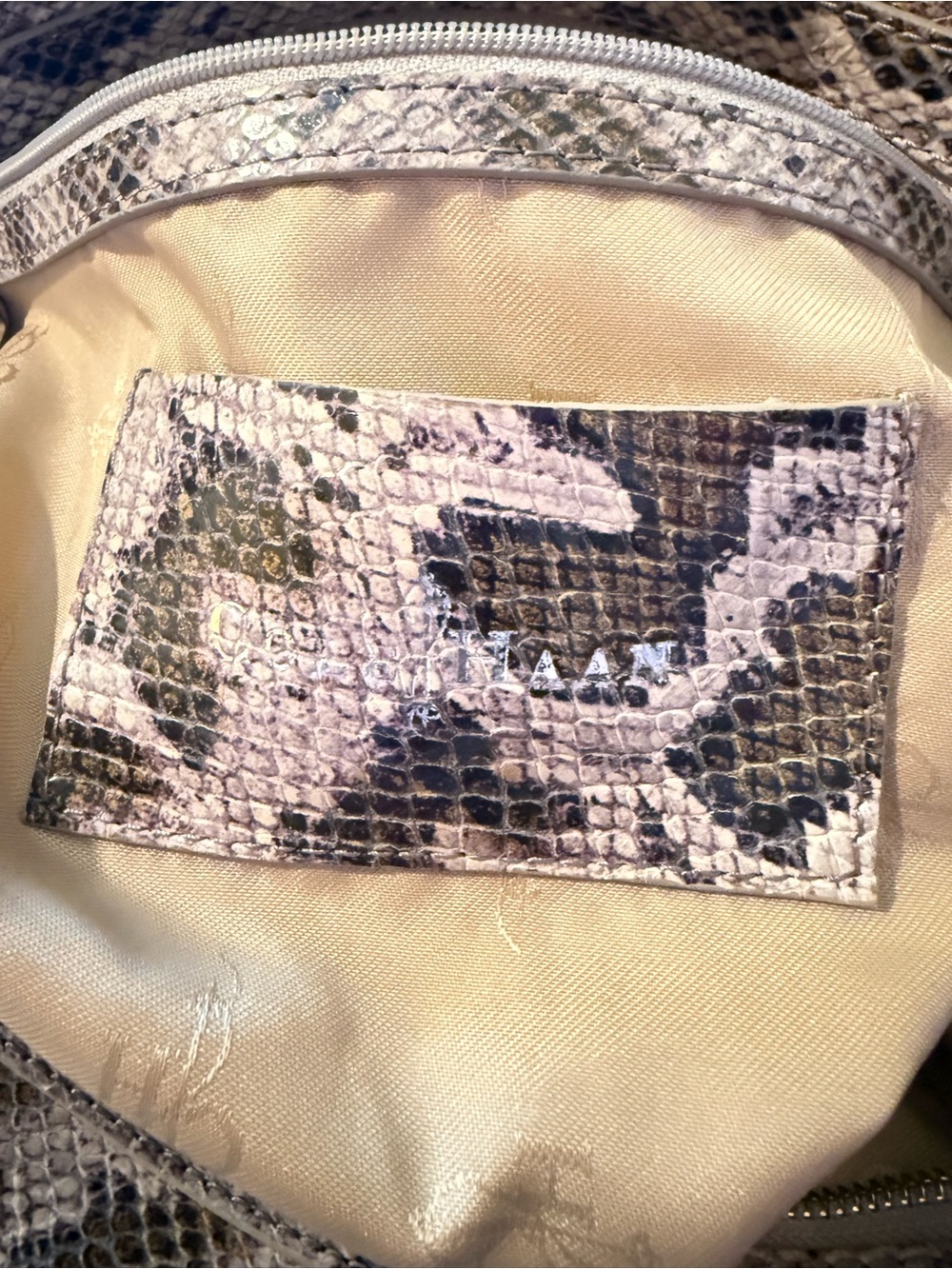 COLE HAAN Genuine Leather Python Print Embossed Beige/Gray Hobo Shoulderbag - Picture 7 of 17